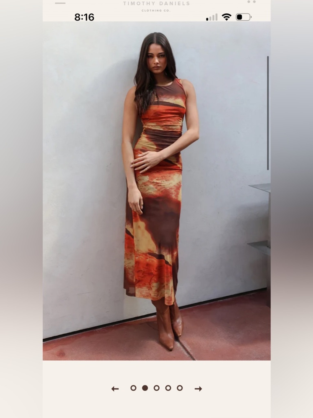Madison Orange and Brown Abstract-Print Maxi Dress